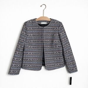 Tahari Arthur S. Levine Jacquard Jacket Size 10 Geometric Print Hook Closure